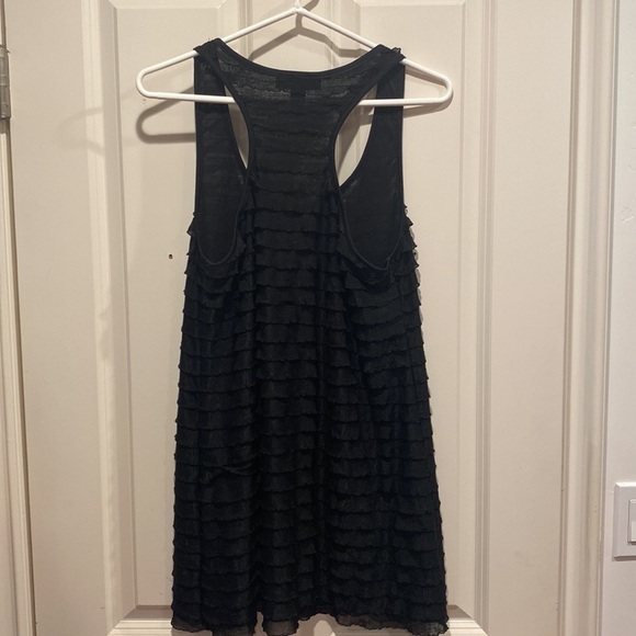 INC Black Layered Ruffle Racerback Tank Blouse, Size Large L - Picture 3 of 4